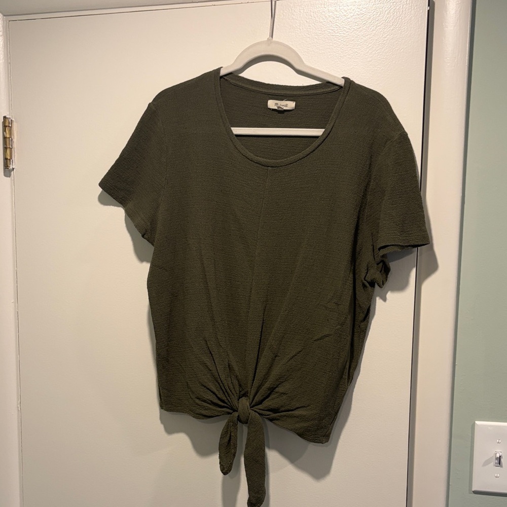 Madewell Dark Green Tie-Front Short Sleeve Top